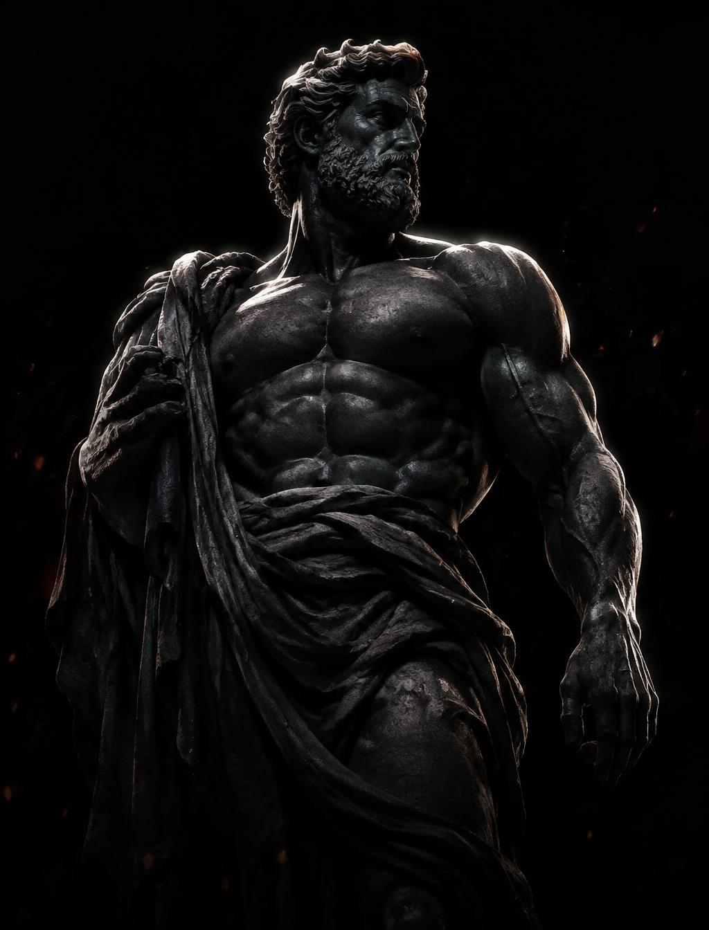 Dark marble statue emerging from shadow